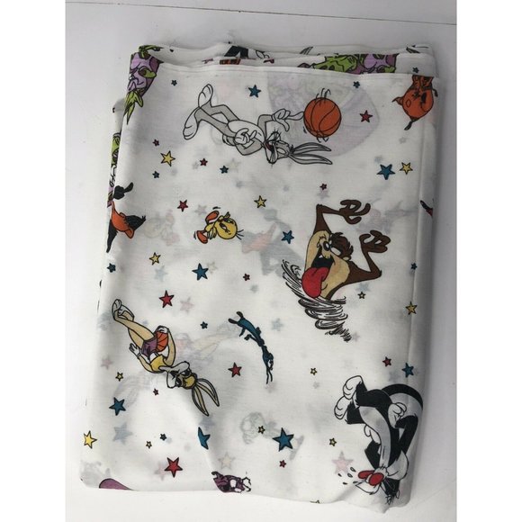 Vintage Warner Bros. Flat Sheet Bugs Tweety Daffy Taz Bedding 92x66 - Picture 1 of 6